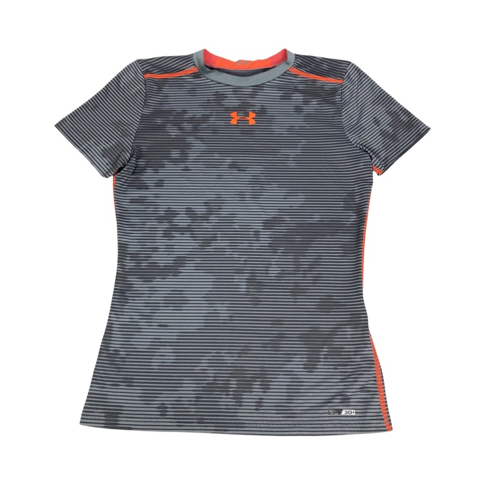Under Armour Sonic Kids Boys Fitted Short Sleeve Shirt Size Youth L Gray Striped